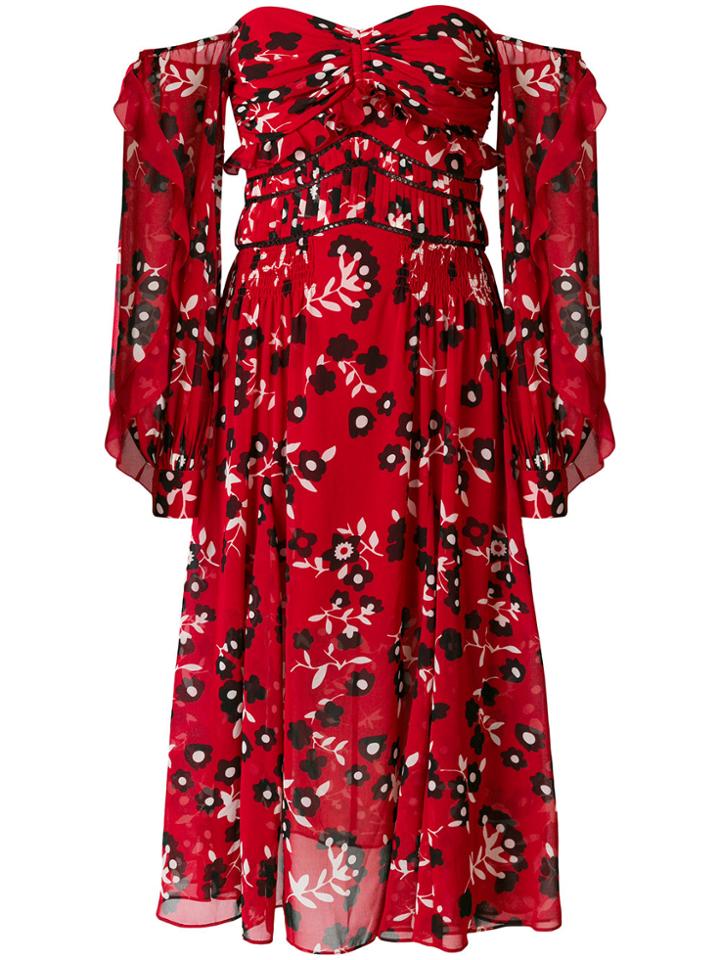Self-portrait Off The Shoulder Floral Print Dress - Red