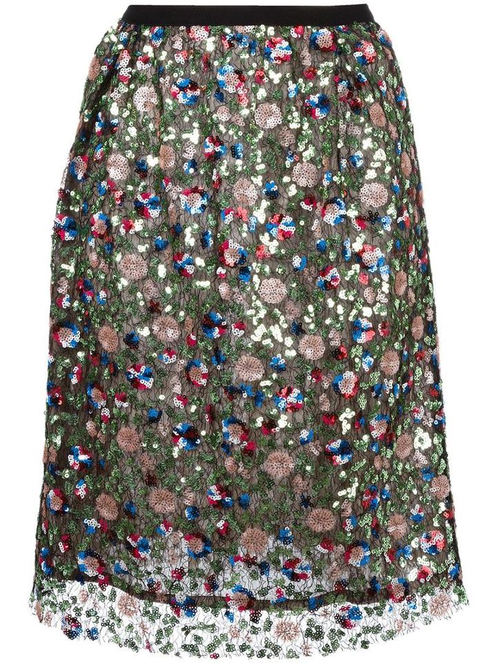 Odeeh Sequined Skirt, Women's, Size: 38, Green, Cotton/polyester