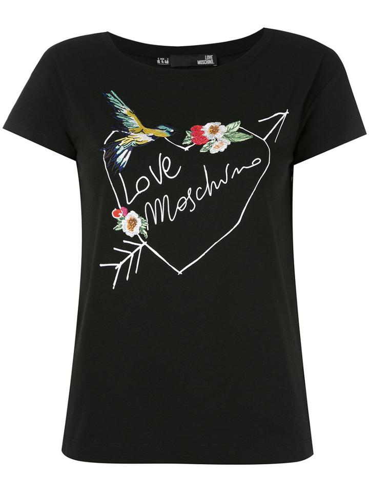 Love Moschino - Embroidered T-shirt - Women - Cotton/spandex/elastane - 40, Black, Cotton/spandex/elastane