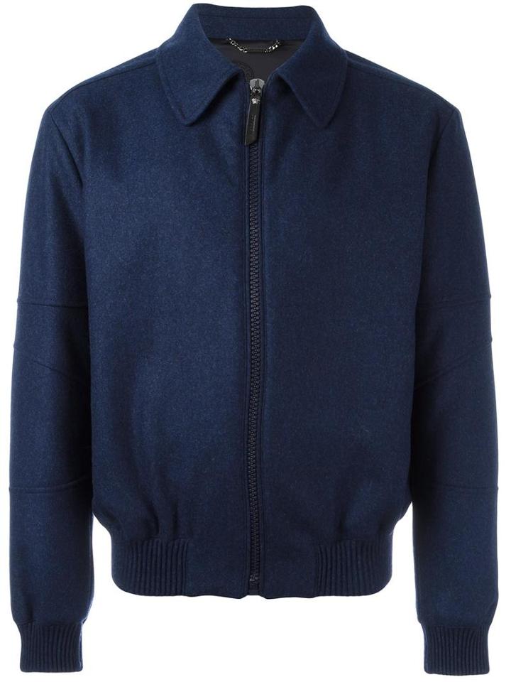 Versace Shirt Detail Blouson Jacket, Men's, Size: 48, Blue, Wool/viscose/cupro/leather