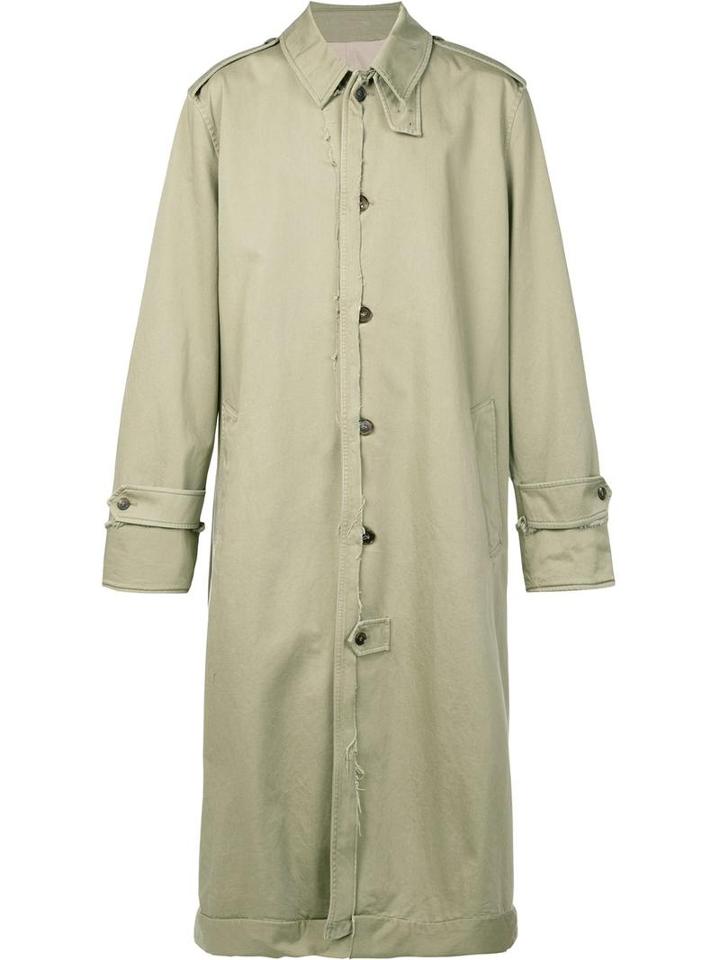 Maison Margiela Raw Edge Trench Coat, Men's, Size: 52, Green, Cotton/polyester