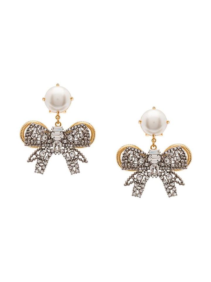 Miu Miu Pearl Bow Jewels Earrings - White