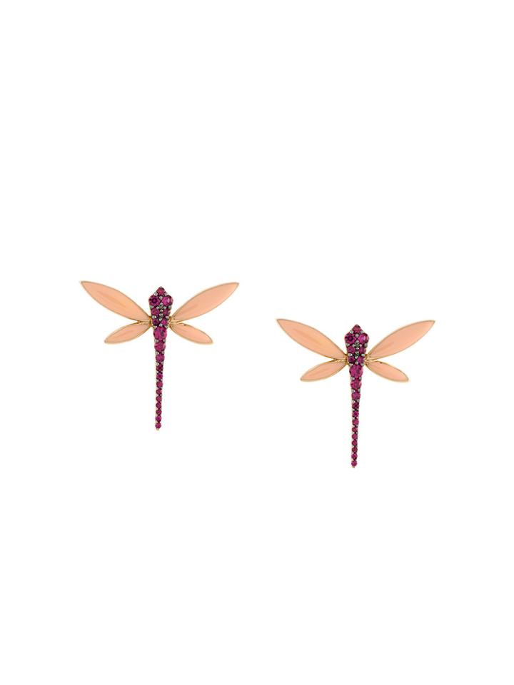Anapsara Small Ruby Dragonfly Earrings - Metallic