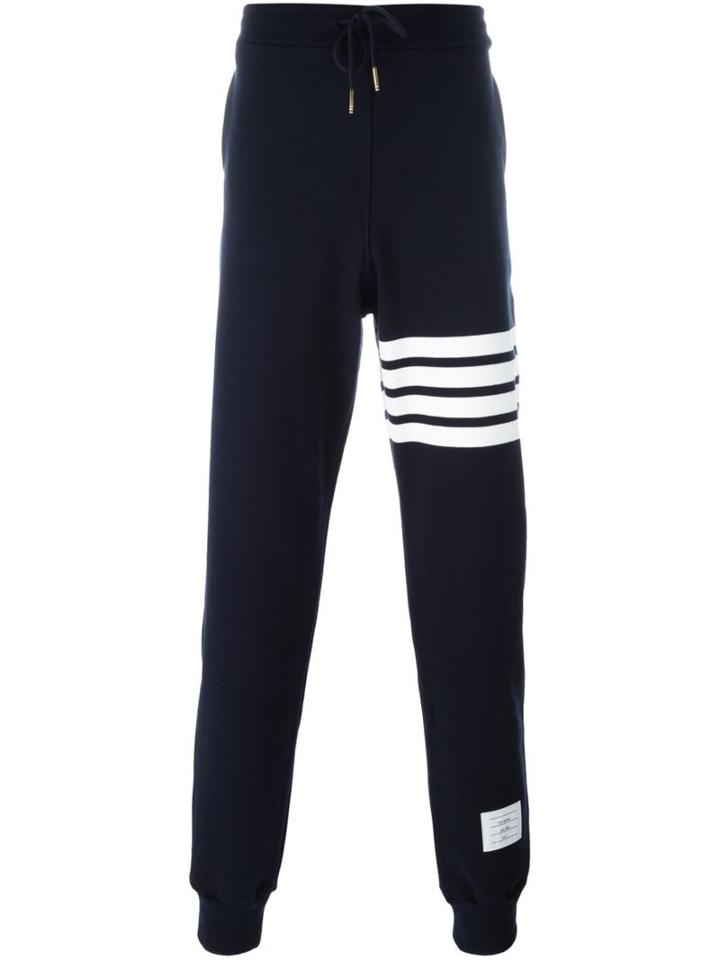 Thom Browne Striped Detail Track Pants, Men's, Size: 3, Blue, Cotton