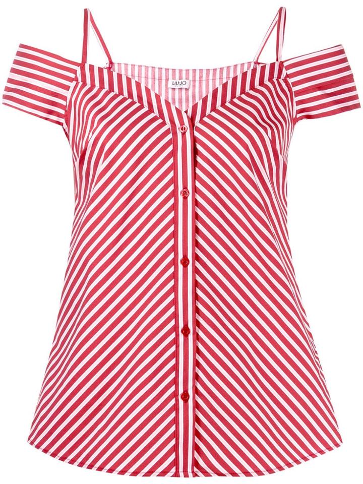 Liu Jo Striped Cold-shoulder Top - Red