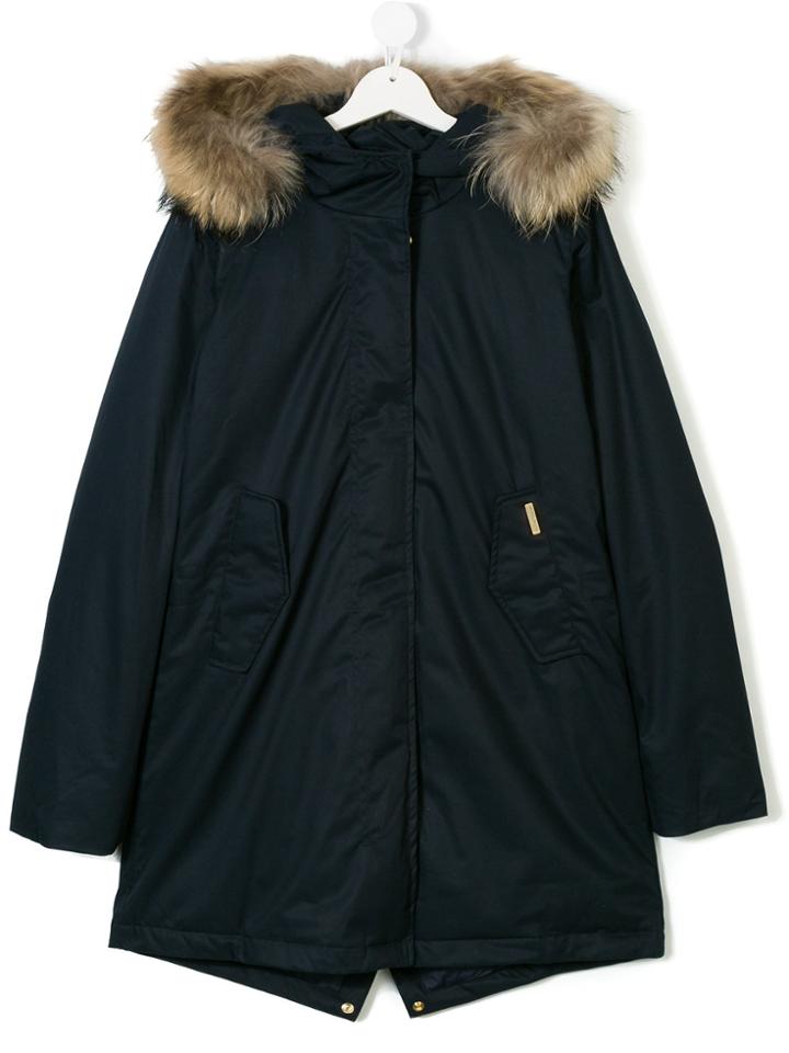 Woolrich Kids Teen Fur Trim Hooded Coat - Blue