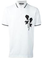 Dolce & Gabbana Rose Patch Polo Shirt, Men's, Size: 52, White, Silk/cotton