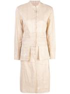 Uma Wang Striped Collarless Shirt - Brown
