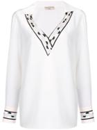 Emilio Pucci White Contrast Trim Silk Top