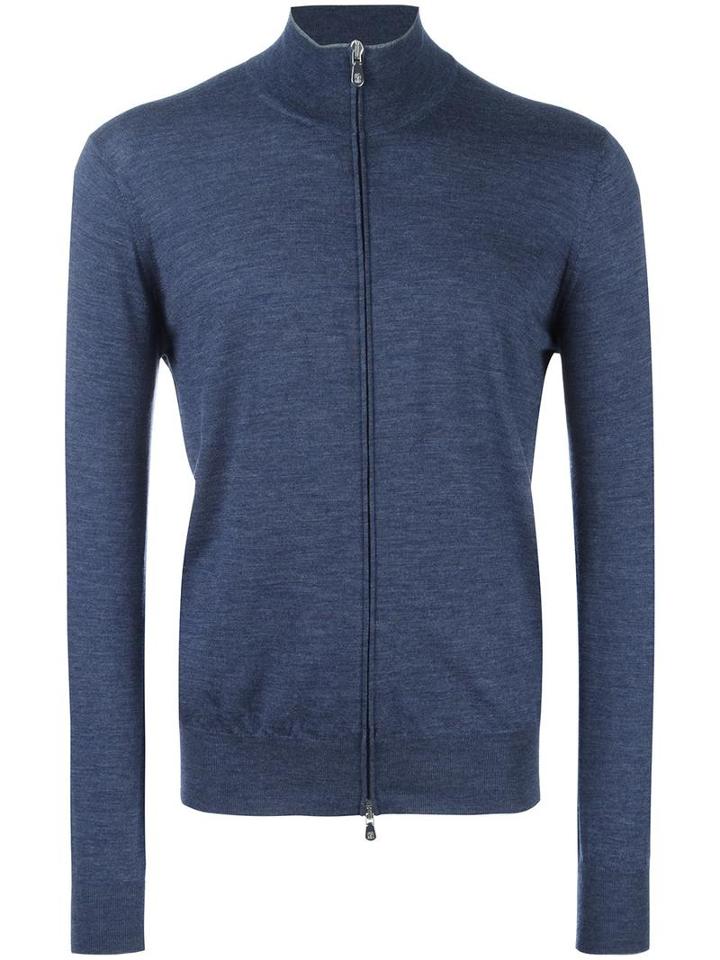 Brunello Cucinelli Zipped Cardigan, Men's, Size: 52, Blue, Wool/cashmere