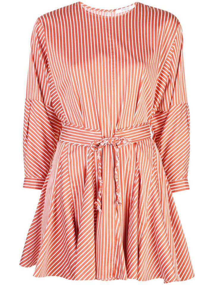 Derek Lam 10 Crosby Long Sleeve Striped Godet Skirt Dress - Red