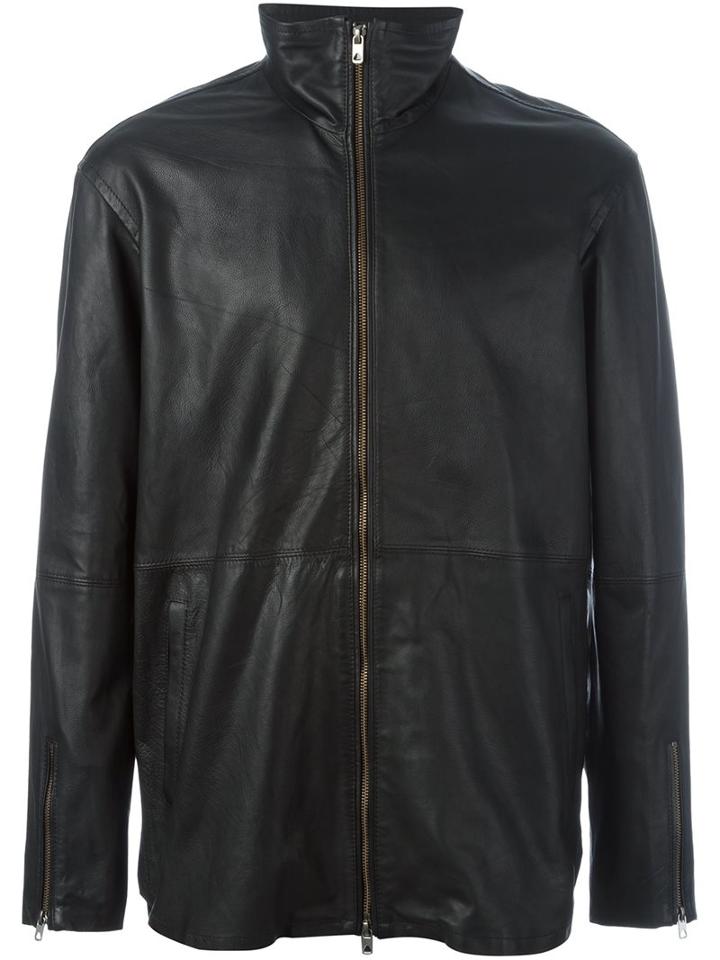 Diesel Black Gold Zipped Leather Jacket, Men's, Size: 48, Calf Leather/polyester