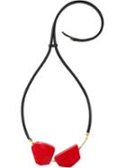 Marni Geometric Pendant Necklace, Women's, Red, Leather/wood