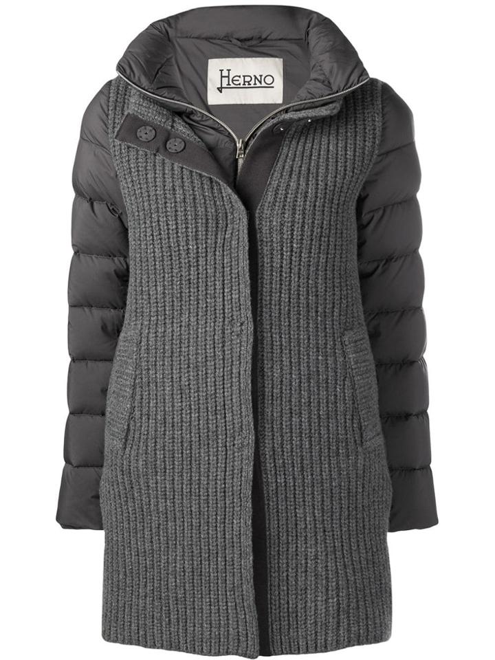 Herno Padded Ribbed Layered Coat - Grey