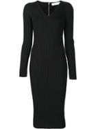 Victoria Beckham Ribbed V-neck Dress - Black