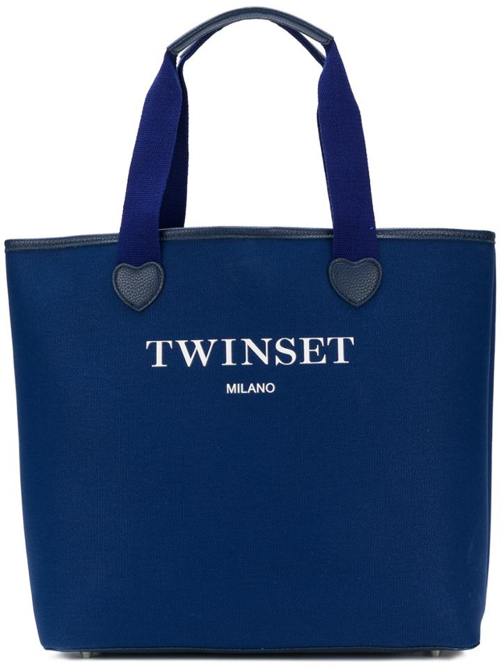 Twin-set Logo Print Tote - Blue
