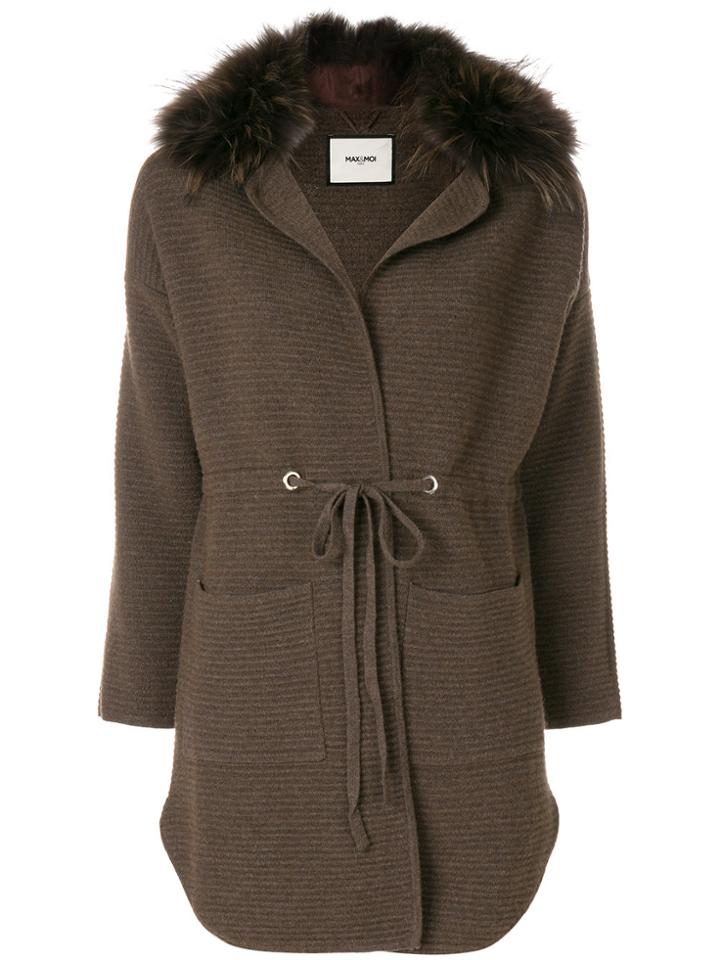 Max & Moi Fur Trimmed Cardi-coat - Brown
