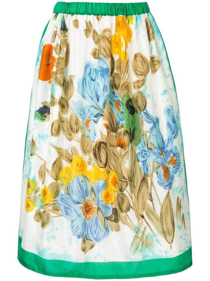 Junya Watanabe Floral Print Midi Skirt - White