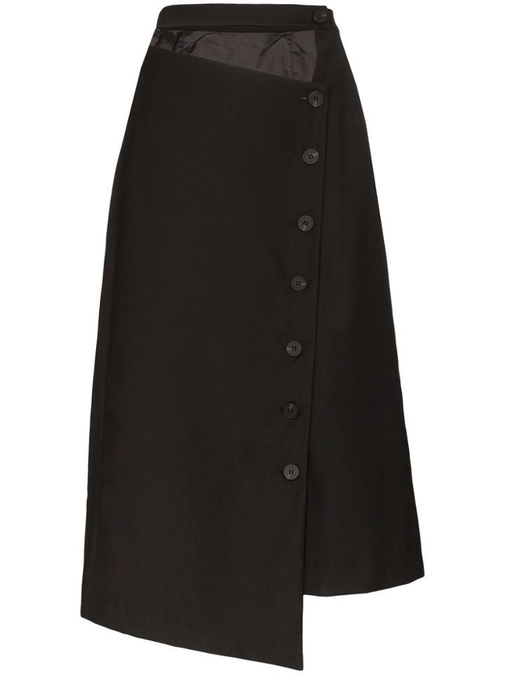 Low Classic Asymmetric Button-down Midi Skirt Features - Black