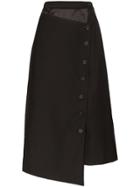 Low Classic Asymmetric Button-down Midi Skirt Features - Black