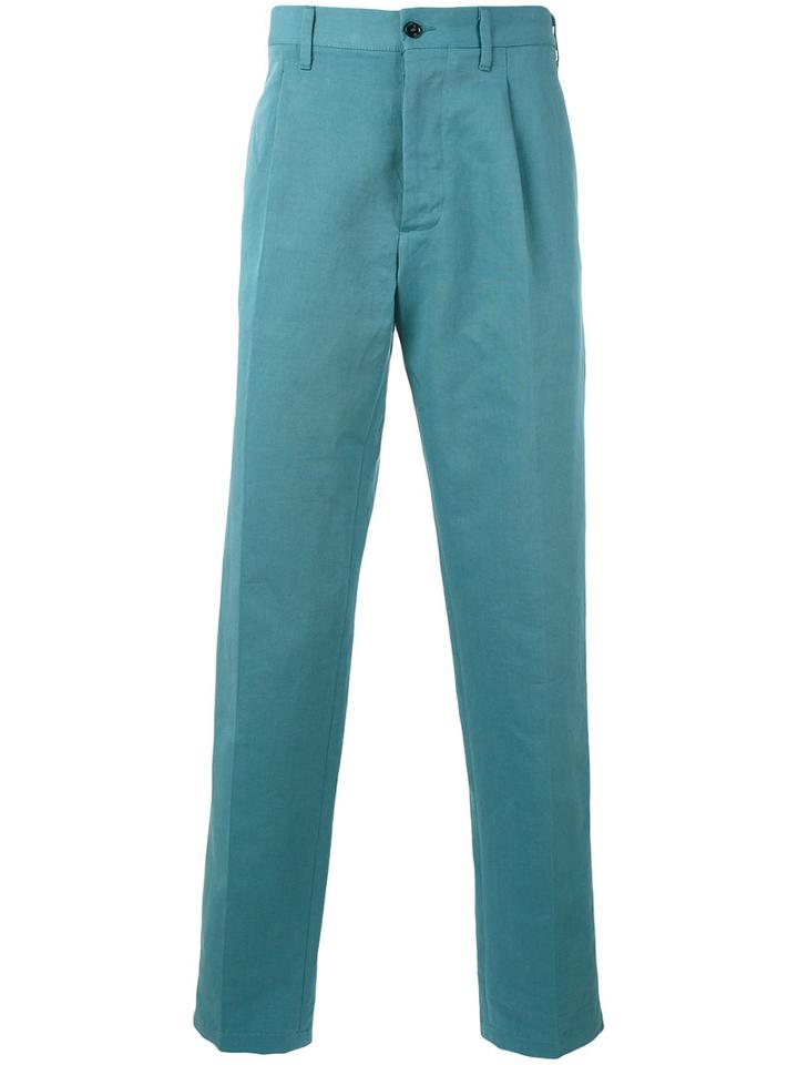Mp Massimo Piombo - Front Pleat Chinos - Men - Cotton/linen/flax - 48, Blue, Cotton/linen/flax