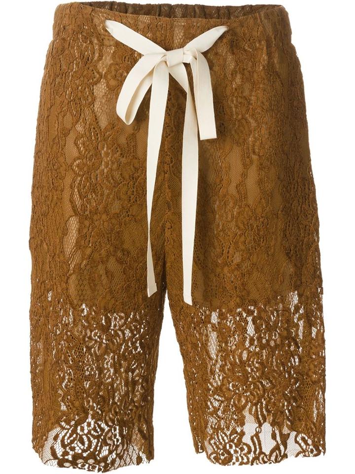 Mm6 Maison Margiela Drawstring Lace Shorts, Women's, Size: 38, Brown, Viscose/polyamide