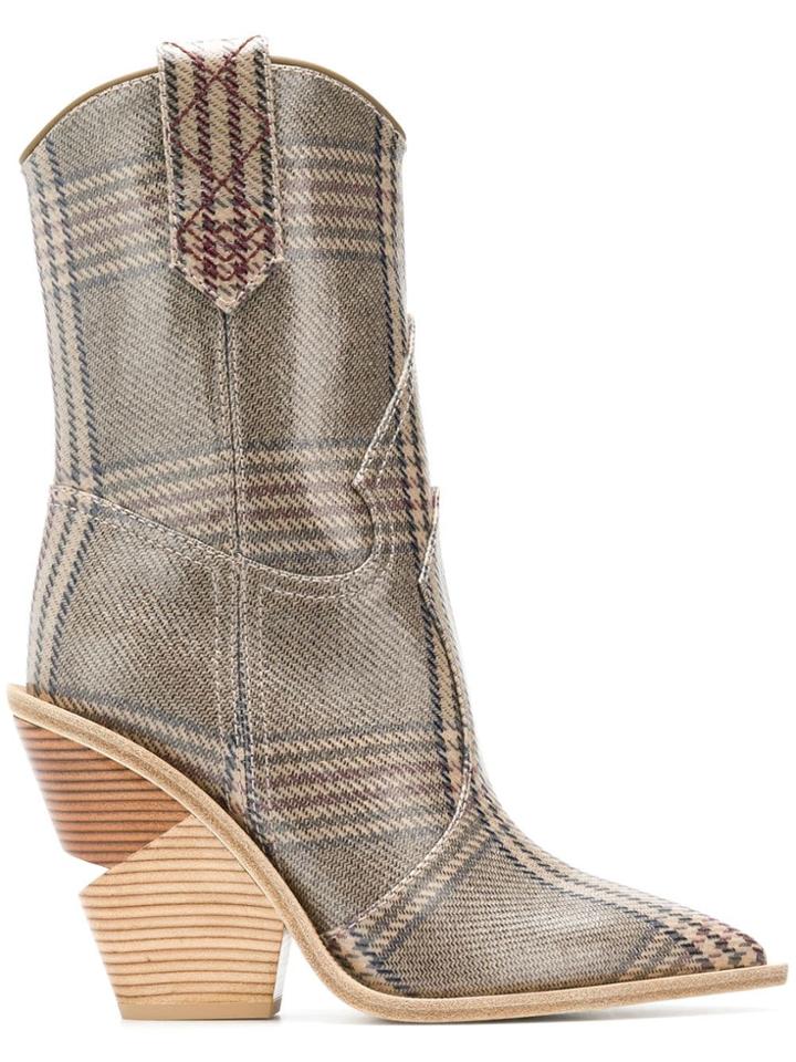 Fendi Check Pattern Ankle Boots - Brown