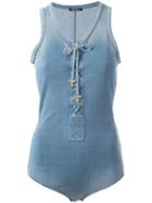 Balmain Tie Front Vest Top, Women's, Size: 40, Blue, Cotton/lyocell/polyester