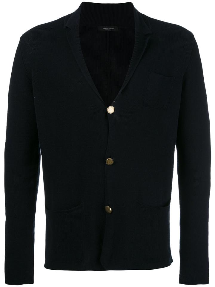 Roberto Collina V-neck Cardigan, Men's, Size: 48, Blue, Cotton/linen/flax/polyamide/viscose