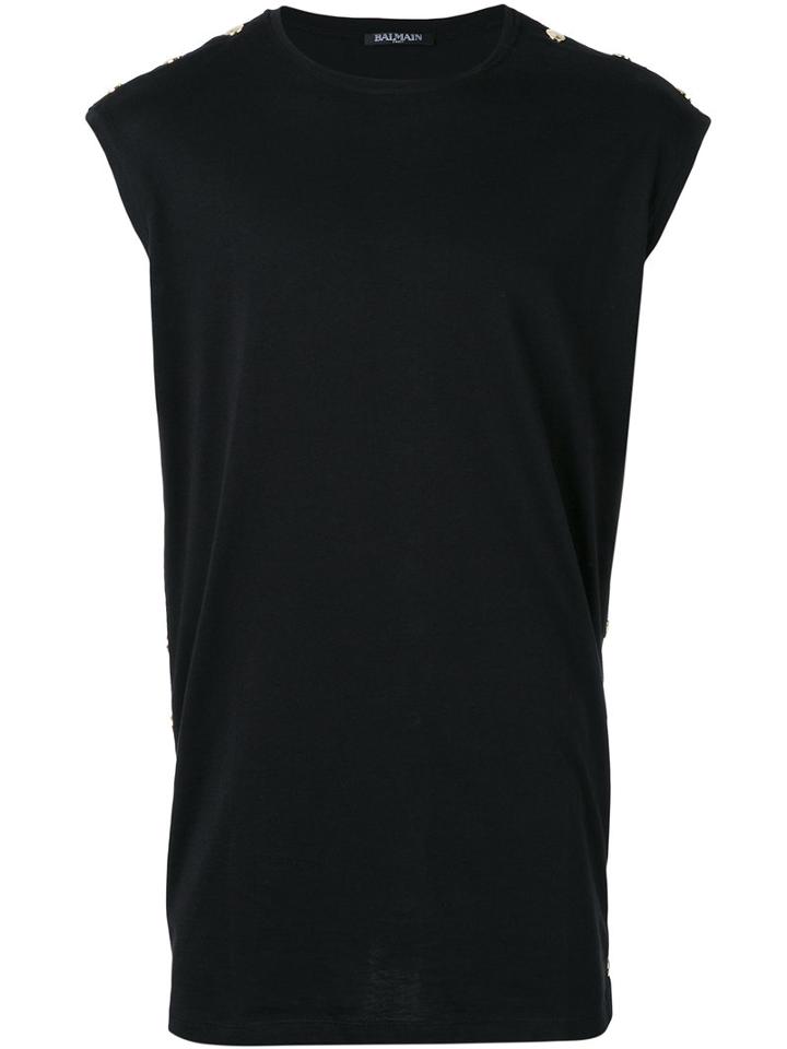 Balmain - Round Neck Tank Top - Men - Cotton - L, Black, Cotton