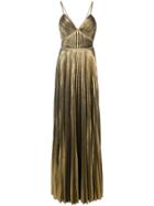 Marchesa Notte Metallic Pleated Gown - Yellow