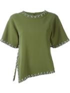 Tory Burch Embellished Trim T-shirt, Women's, Size: 2, Green, Polyester