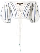 Roberto Cavalli Off The Shoulder Lace Front Crop Top, Women's, Size: 38, White, Cotton/polyester/acetate/viscose
