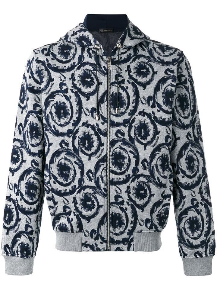 Versace Embroidered Hooded Sweatshirt, Men's, Size: Medium, Grey, Viscose/polyester/polyamide/cotton