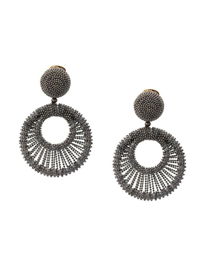 Oscar De La Renta Beaded Hoop Earrings - Silver