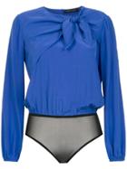 Andrea Marques Pussybow Silk Bodysuit - Blue
