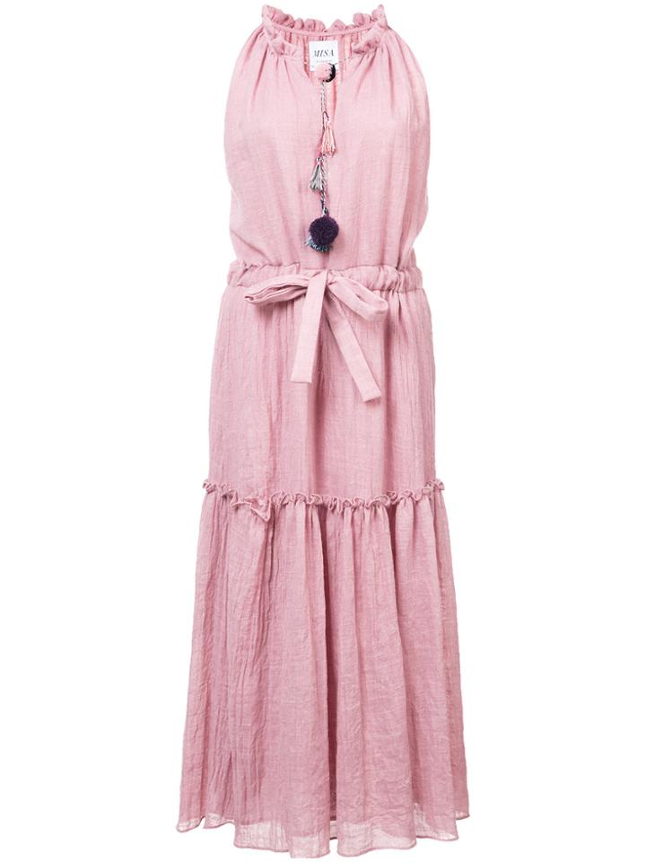 Misa Los Angeles Halterneck Ruffle Dress - Pink & Purple