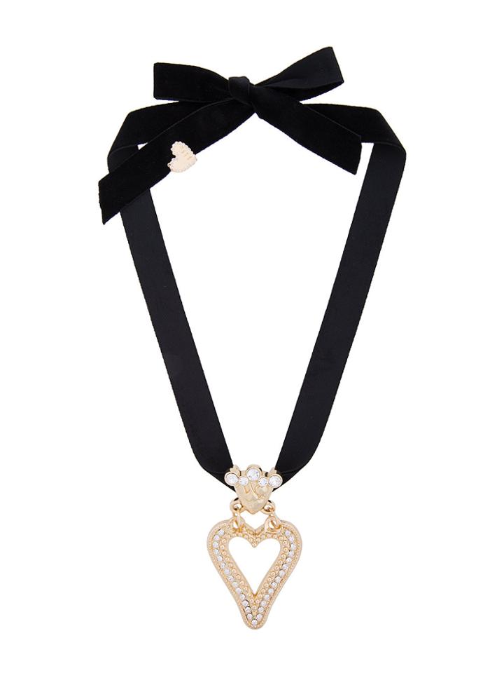 Saf Safu Heart Ribbon Necklace - Black