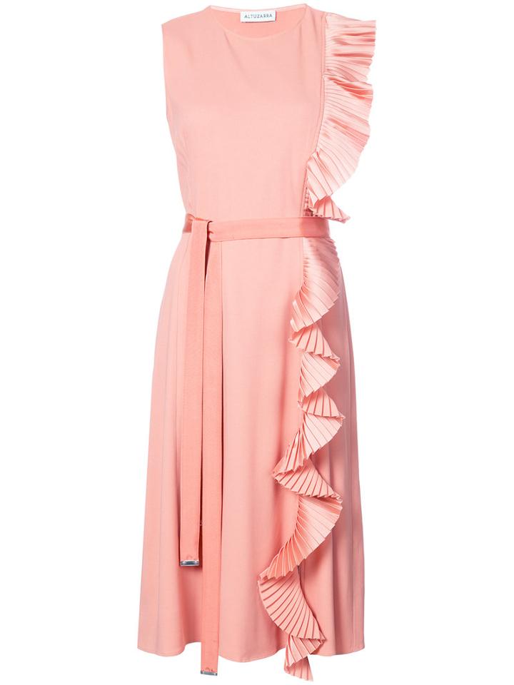 Altuzarra - Pleated Ruffle Midi Dress - Women - Polyester/spandex/elastane/viscose - 38, Yellow/orange, Polyester/spandex/elastane/viscose