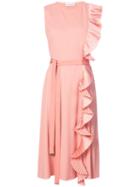 Altuzarra - Pleated Ruffle Midi Dress - Women - Polyester/spandex/elastane/viscose - 38, Yellow/orange, Polyester/spandex/elastane/viscose