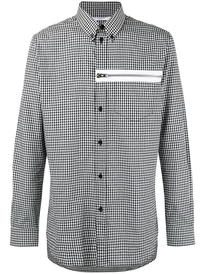 Givenchy Gingham Print Zip Front Shirt, Men's, Size: 39, Black, Cotton