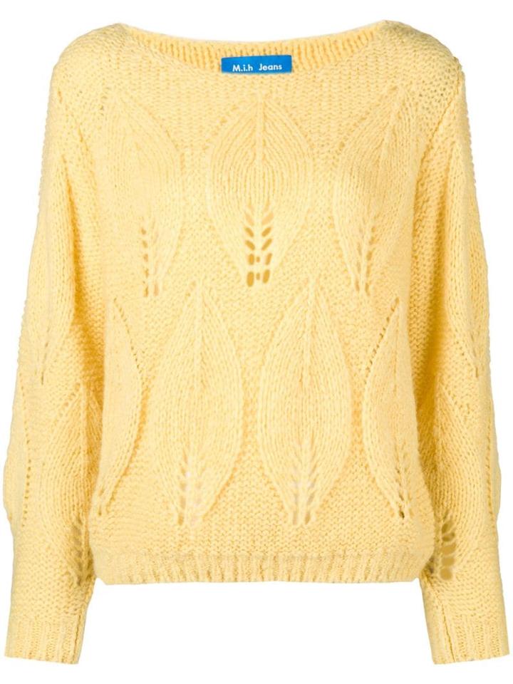 Mih Jeans Lacey Leaf Knit Sweater - Yellow