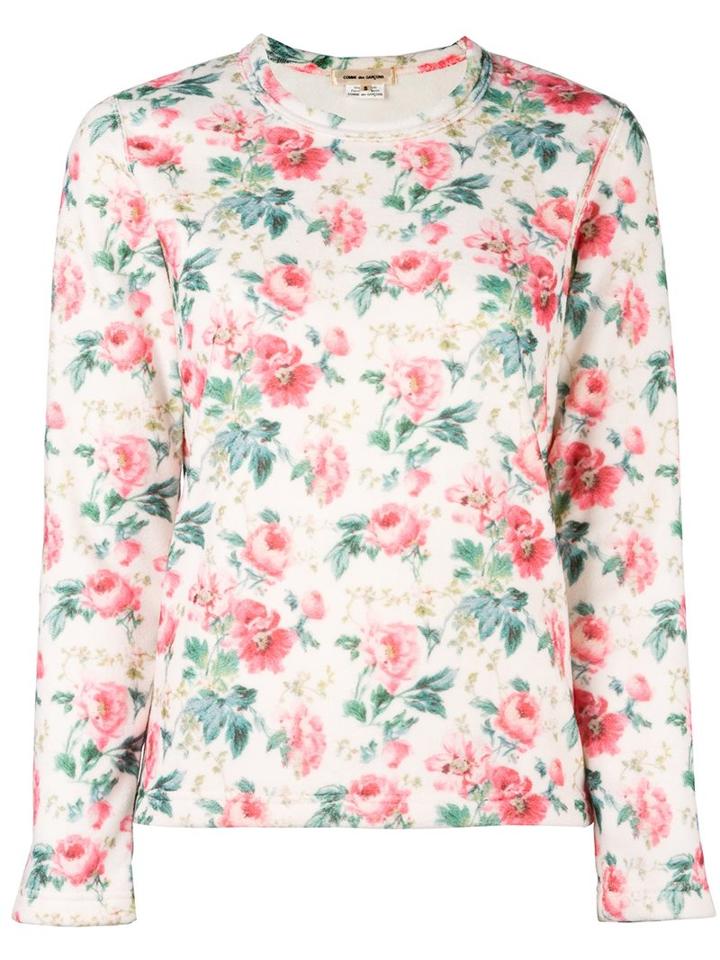 Comme Des Garçons Floral Print Sweatshirt, Women's, Size: Small, White, Polyester