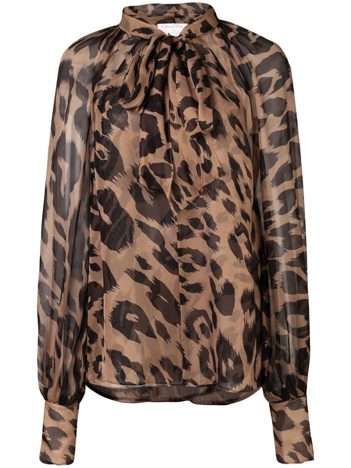 Oscar De La Renta Leopard Print Blouse - Brown