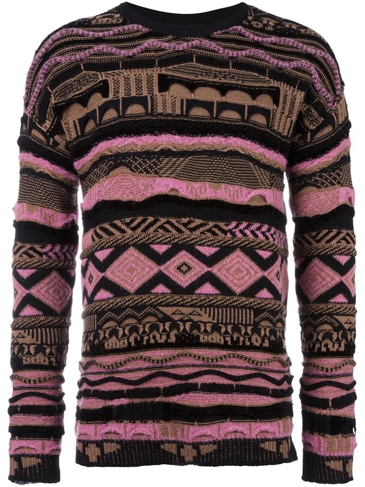 Laneus Striped Intarsia Jumper, Men's, Size: 50, Purple, Acrylic/polyamide/viscose/alpaca