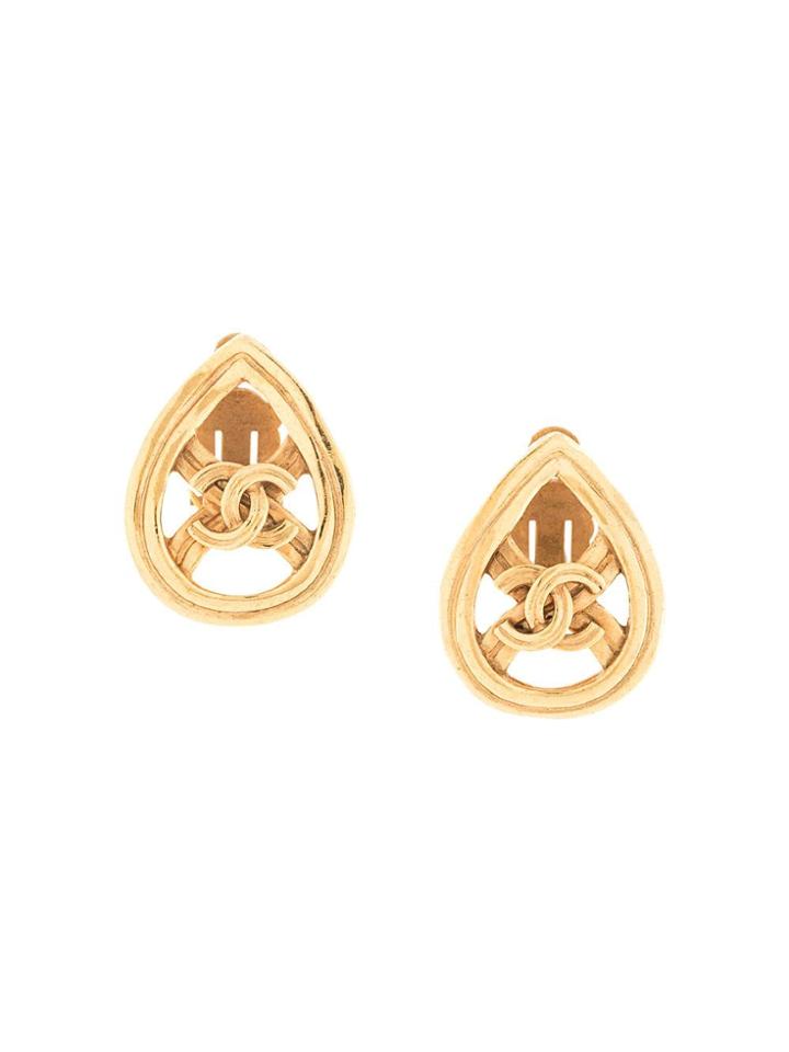Chanel Pre-owned Cut-out Cc Teardrop Earrings - Gold
