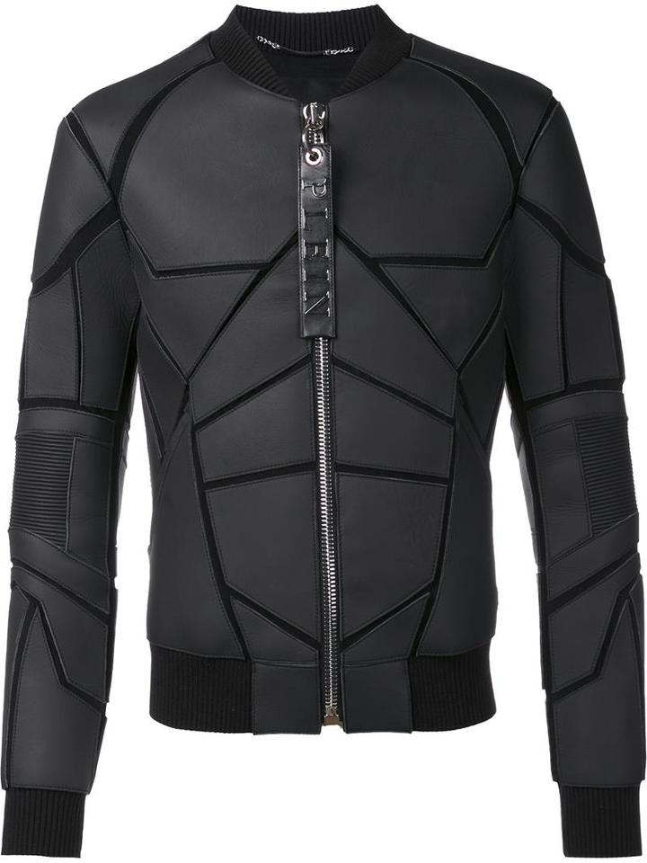 Philipp Plein 'batman' Bomber Jacket, Men's, Size: Small, Black, Lamb Skin/viscose/spandex/elastane
