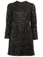 Saint Laurent Sequin Embellished Shift Dress, Women's, Size: 36, Black, Silk/polyester/wool/sequin