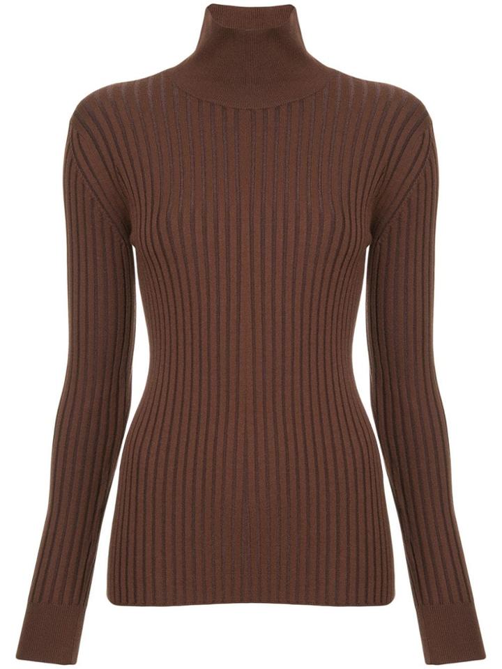 Le Ciel Bleu Ribbed Roll Neck Top - Brown