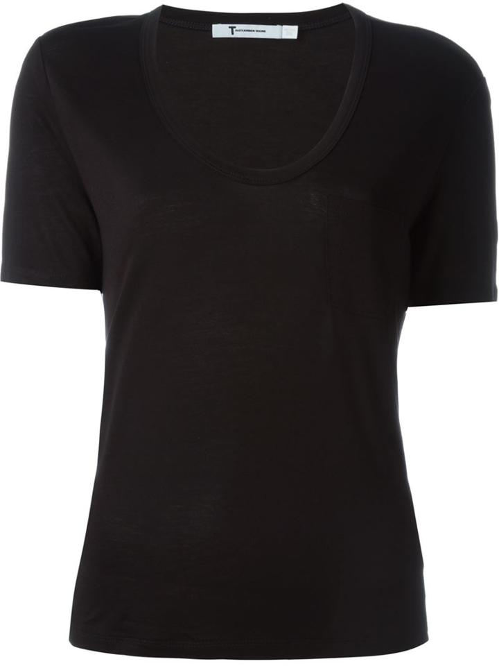 T By Alexander Wang Scoop Neck T-shirt, Women's, Size: M, Black, Rayon